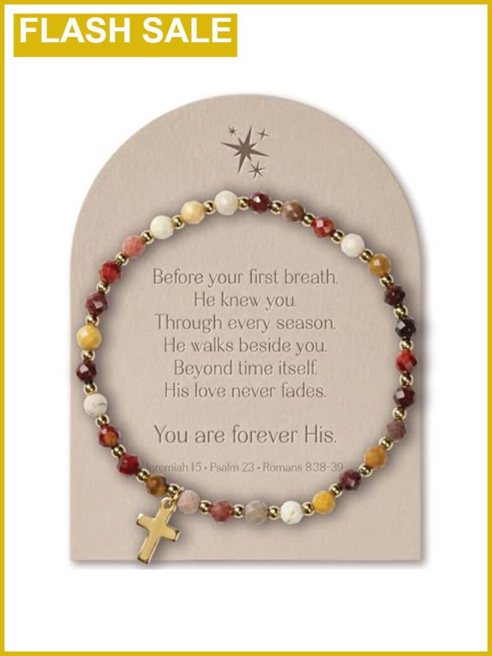 Gold Plated Cross Bracelet Natural Stone Beads Stretch Christian Gift